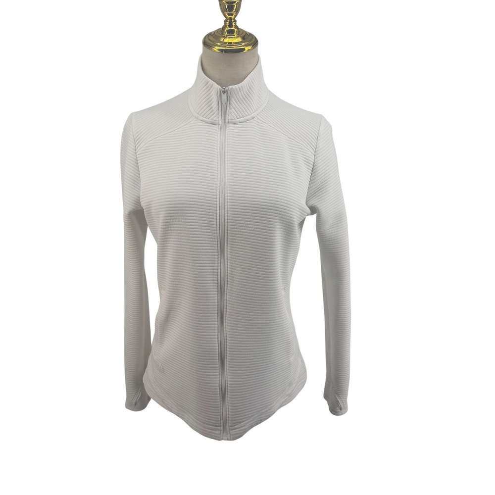 Adidas Golf Jacket Womens Small White Ribbed Full Zip Mock Neck Activewear